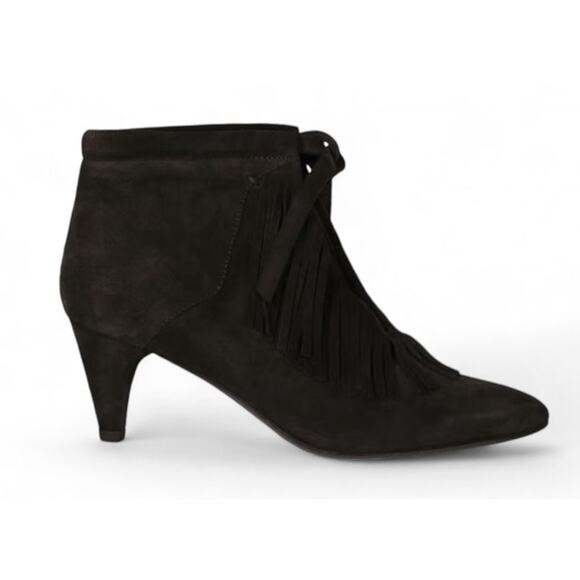 MAJE Fringed Heeled Ankle Bootie Boots Leather Suede Black Womens Size US 8 EU39 - Picture 1 of 10